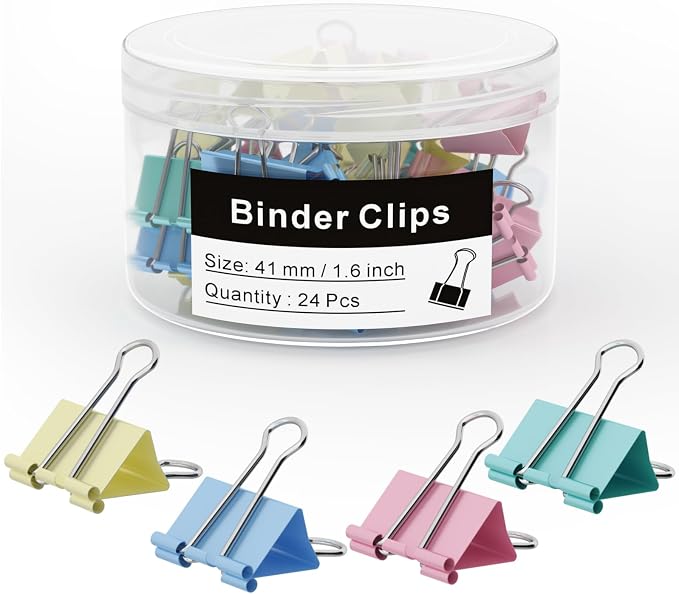 Binder Clips 24 PCS,1.6 in, Office Supplies, Office Metal Paper Binder Clip, Paper Clamps