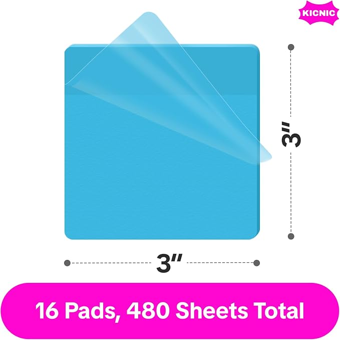KICNIC Transparent Sticky Notes, 480 Pcs 3x3 Inch, Self-Adhesive Waterproof, See-Through Translucent Sticky Notes for Books, Bible, Page Markers, School Office College Supplies (6 Colors)