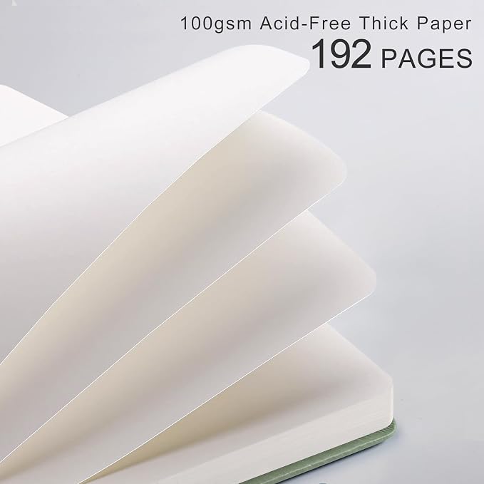 Blank Journal Notebook for Women Men, 192 Pages, A5 (5.7'' x 8.3'') | Hardcover Leather Notebook with 100GSM Thick Paper for Traveling, Sketching, Drawing, Painting (Light Green)