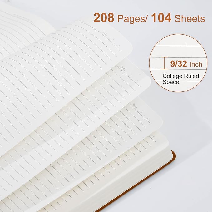 Comix B5 Lined Journal Notebooks, 208 Pages, 6.9 x 9.8 Inches, Brown, Hardcover Journaling Notebooks for Men & Women- Fits for Office, Business, School, Notes Taking & Writing