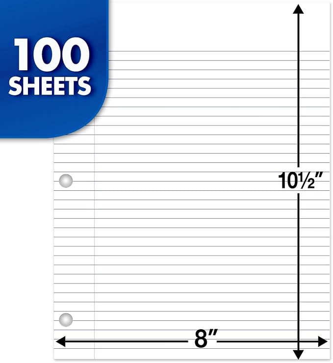 Mead Loose Leaf Paper, 3 Pack, Notebook Paper, College Ruled Filler Paper, Reinforced, 8 x 10.5, 100 Sheets per Pack (38037)