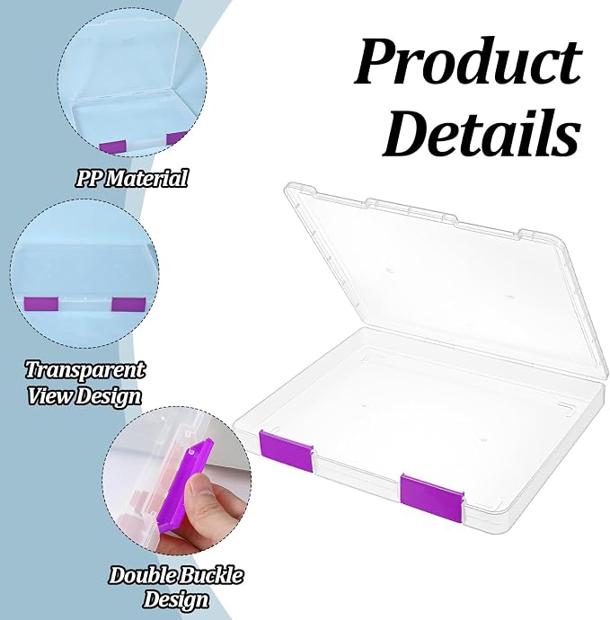 6 Pcs Clear A4 File Box Document Plastic Storage Box Paper Plastic Case Board Game Storage Containers Magazine Protector File Holder with Buckle (Colorful,12.4 x 9.65 x 1.18 Inches) ﻿
