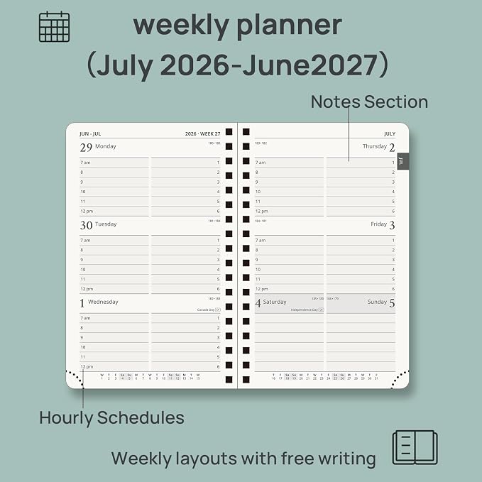 POPRUN Pocket Calendar 2026-2027,6.5" x 3.5" Pocket Planner | Jul 2026-Jan 2027 Small Planner for Purse,Inner-Pocket Weekly Planners with Hardcover, Tabs, Ruler, Pen Loop- Light Pink