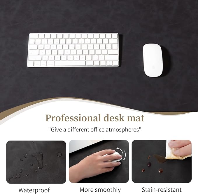 Leather Desk pad for Computer and laptops, Ideal for Gaming and Office use, Large Mouse pad and Keyboard mat,Desk mat Special for man. A complimentary Wrist pad and Phone Stand (Black, 39.37"*17.7")