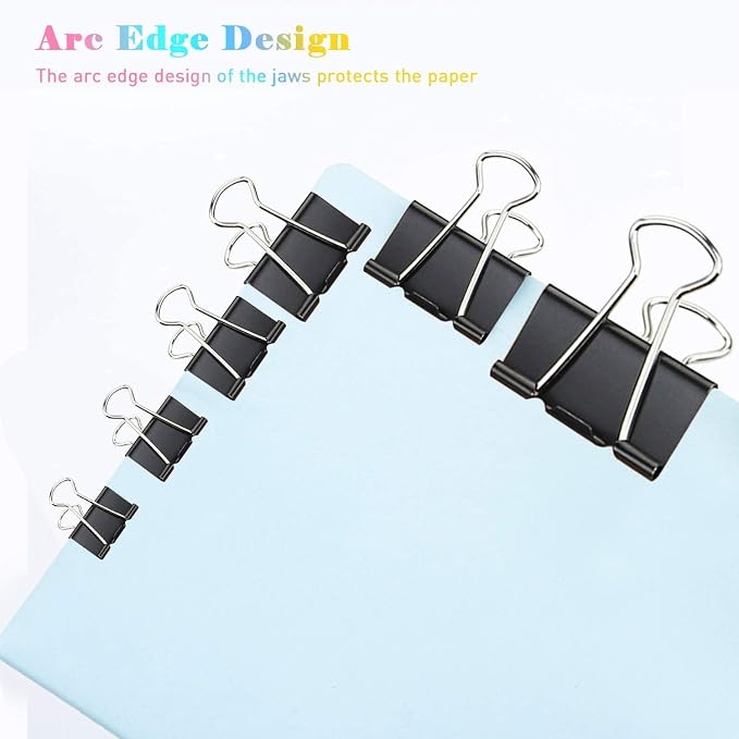 Large Binder Clips, 48 Pack, 1.6 Inch, Standard 41mm, Black, Capacity 0.66 Inch, Metal Paper Clips, Fold Clamp, Office Clips, School & Home Use