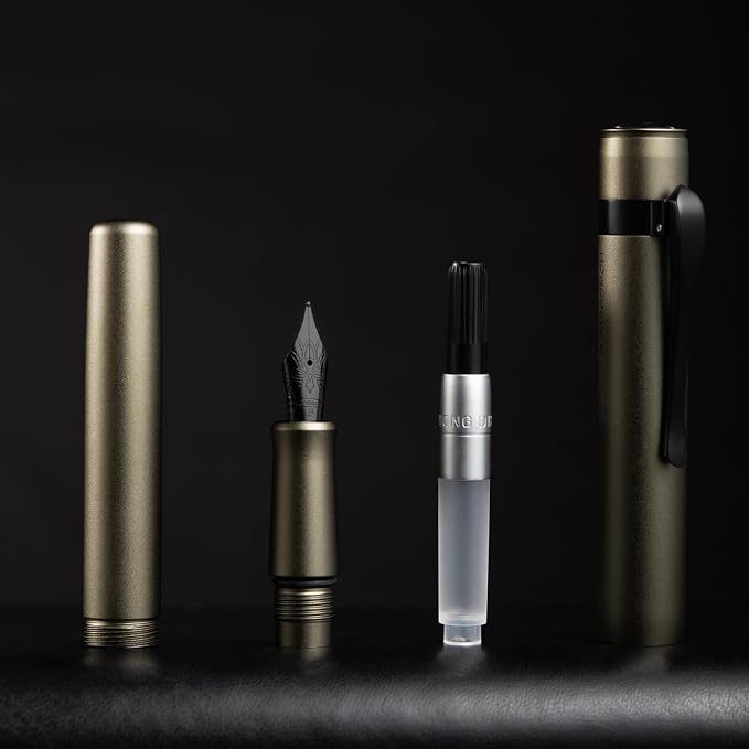 HONG DIAN M2 Black Forest Mini Fountain Pen, Extra Fine Soft Nib & Sleek Shape Aluminium Short Pocket Travel Pen (Caramel Brown)