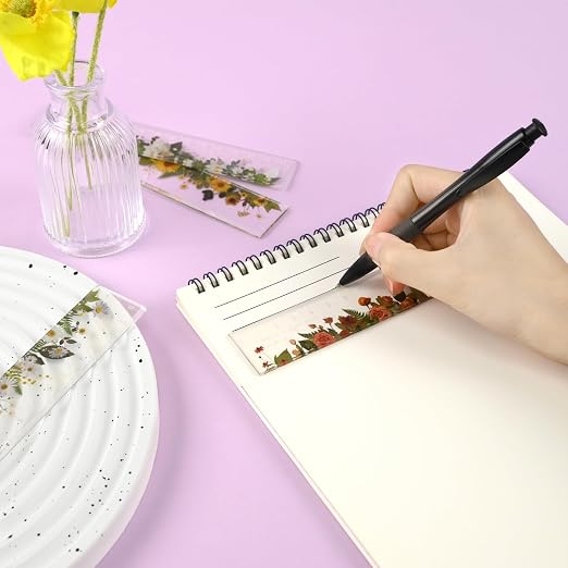 BAYTORY 4 Pack Clear Plastic Rulers 6 Inch, Aesthetic Acrylic Small Ruler | Measuring Drafting Metric Bulk Mini Ruler with Centimeters for School Home Office (Clear Flower 6 Inch)