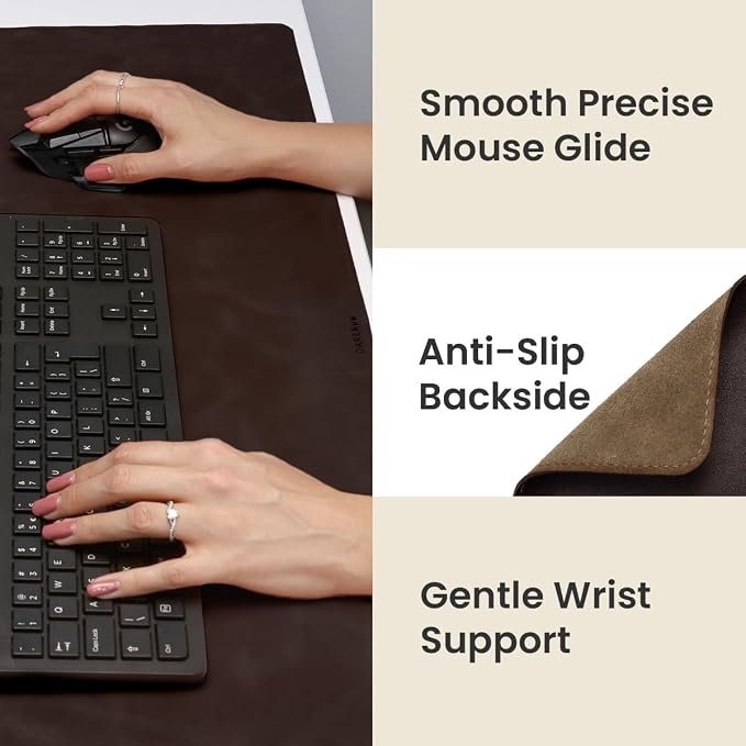 DAREhueFull Grain Genuine Leather Desk Pad – Dark Brown (XL) - Premium Desk Mat with Non-Slip Backing, Thick 3mm, Office Desk Protector for Work & Gaming (Extra Large 35.4 x 15.7 inch)
