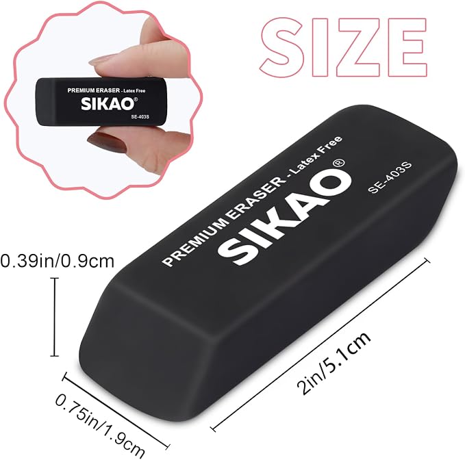 Black Erasers, 6 Pack Block Pencil Erasers | Latex-Free & Smudge-Free Beveled Rubber Erasers for School Supplies, Classroom, Office & Homework