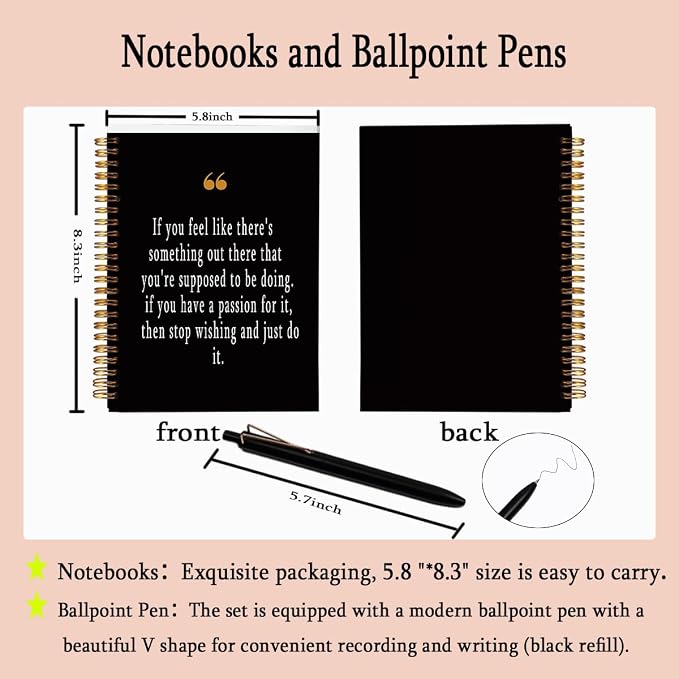 New Job Gift Notebook with Pen Set "Just Do It", A5 Spiral Inspirational Journal for Women Men, 160 Pages College Ruled Stationery, Coworker Farewell Career Transition Gift, Black & Gold