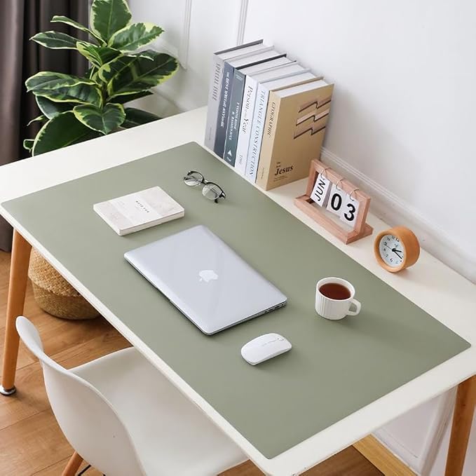 Leather Desk Pad Dual-Sided Office Desk Mat Waterproof,Large Table Cover Protector Smooth Mouse Pad Writing Gaming Mat for Laptop Keyboard (Pink Grey,35.4x15.7in/90x40cm)