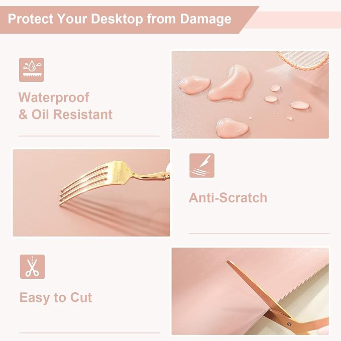 OstepDecor Pink Table Protector 16 x 32 Inch, 1.5mm Thick Plastic Table Cover Protector, PVC Table Top Protector, Waterproof Desk Mat Pad for Desktop, Coffee & Dining Room Table