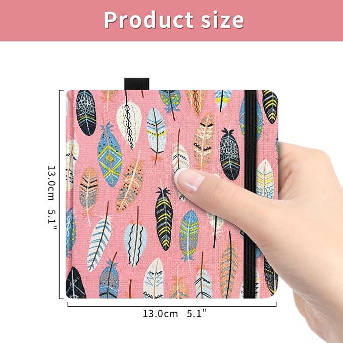 5x5 Handy Portable Handmade Cloth Fabric Hardcover Sewing Binding Travel WaterSketchbooks Watercolor Paper 140LB/300gsm 20Sheets/40Pages Journal Mixed Media Pad Notebook Pink Feather