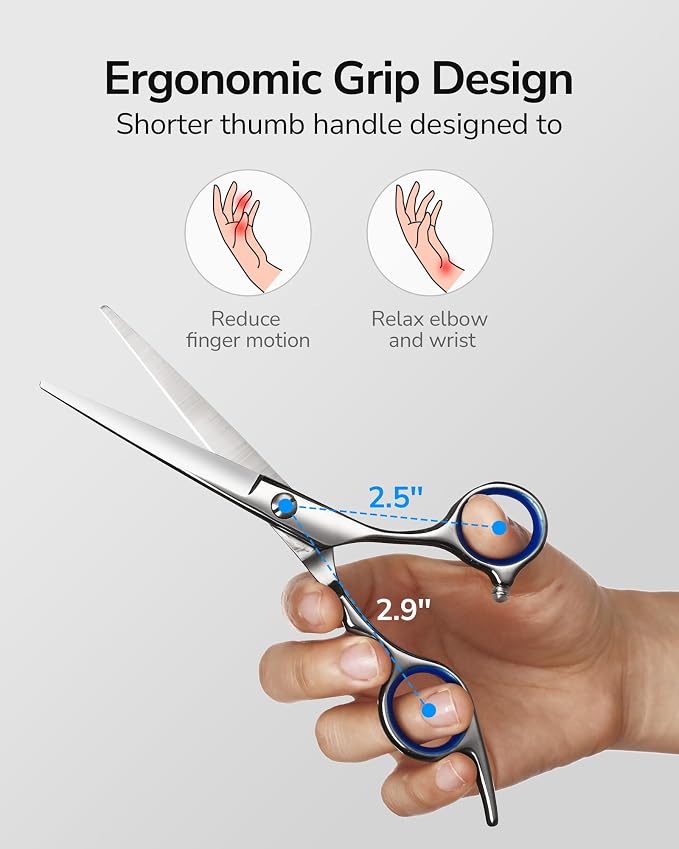 Hair Cutting Scissors, ULG Professional Hair Scissors 6.5” Right-Hand Razor Edge Barber Shears with Leather Case Salon Hair Cutting Shears Made of Japanese Stainless Steel, Hand Sharpened Blue