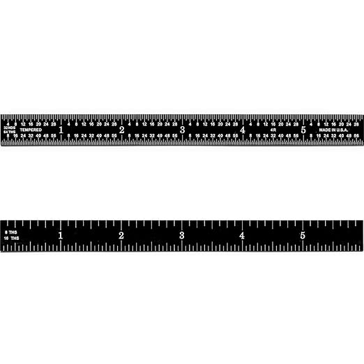 PEC Tools 18" Stainless Steel Flexible Metal Ruler with Black Chrome Finish, 4R Graduaction (1/8", 1/16", 1/32", 1/64"), High-Contrast Imperial Machinist Rule, Easy to Read, Made in USA