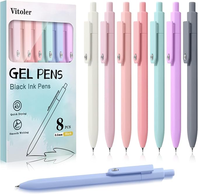 Piochoo 8 Pack Pens, 0.5mm Black Ink Gel Pens,Quick Dry Smooth Writing Morandi Pen Journaling Pen for Office School Supplies for Women Girls Nurse Teacher Gifts