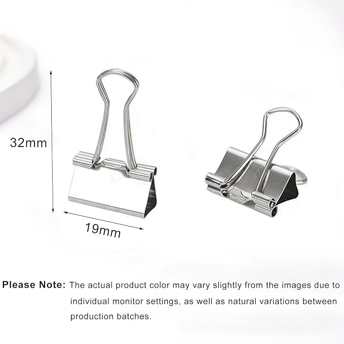 50 Pack Small Silver Binder Clips 3/4 Inch (19 mm), Colored Little Paper Clamps, Tiny Mini Paper Clips for Office Home School Business 0.75"