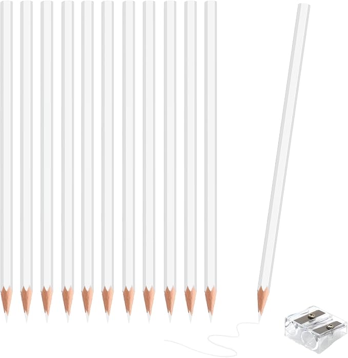 12 Pack White Colored Pencils for Kids, Pre-sharpened Art Pencils Back to School Supplies Set, Drawing Sketching Pencils for Students, Teachers, Classroom