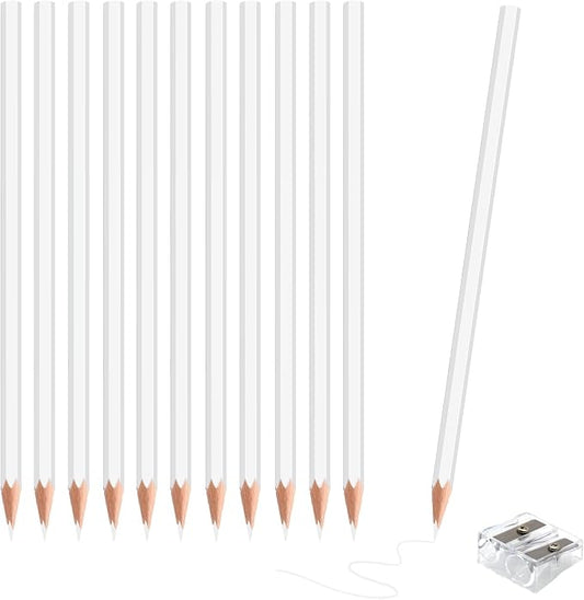 12 Pack White Colored Pencils for Kids, Pre-sharpened Art Pencils Back to School Supplies Set, Drawing Sketching Pencils for Students, Teachers, Classroom
