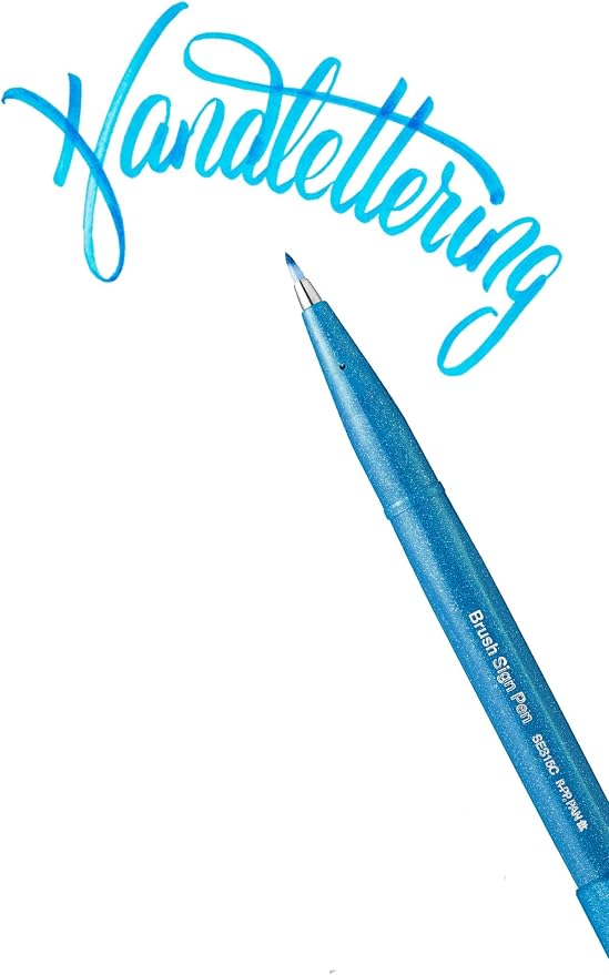 Pentel Fude Touch Sign Pen, Sky Blue, Felt Pen Like Brush Stroke (SES15C-S)