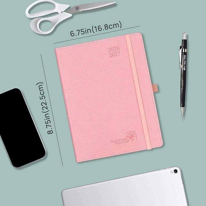 POPRUN Planner 2026-2027 (Size 6.75"x 8.75"), Academic Year Weekly Planner | Calendar Book Jul.2026 - Jun.2027, Appointment Book with Monthly Tabs, Leather Hardcover, Inner Pocket, 100GSM - Orange