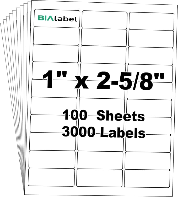 1 x 2-5/8 Inch Address Labels, 100 Sheets, 3,000 Labels | 30 Labels Per Sheet for Laser & Inkjet Printers, Smooth White Surface, Permanent Adhesive, Clear Printing