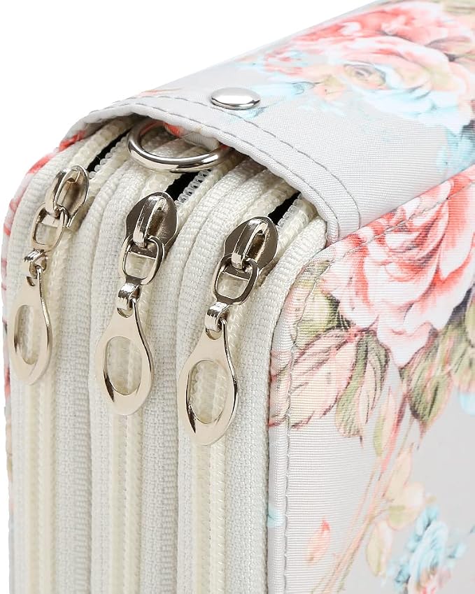 Rose Pencil Organizer - 72 Slot Colored Pencil Case with Zipper for Watercolor Pens, Markers and More