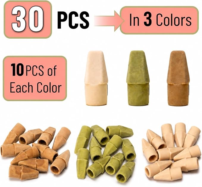 Mr. Pen- Pencil Erasers Toppers, 30 Pack, Colorful | No-Smudge Cap Pencil Erasers for Precise Erasing, Kids, Teachers, Studying Supplies, Autumn Earth