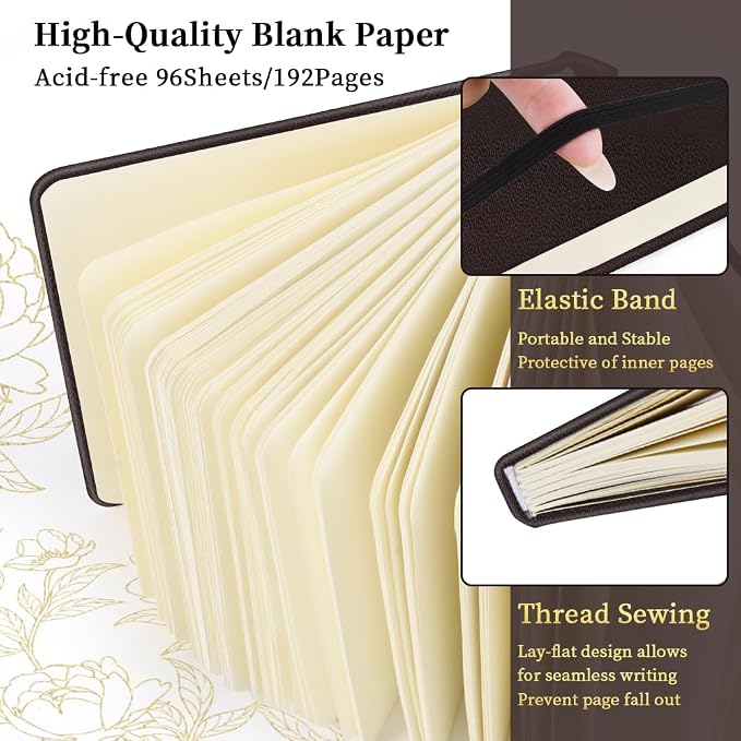 5x5" Pocket Sketch Book,80gsm Hardcover Art Sketchbook for Drawing Journal | PU Cover,Blank Paper,96Sheets/192Pages,Lay-Flat,Portable Travel Creation Paint Diary Memo Planner,Dry Media.Dark Brown