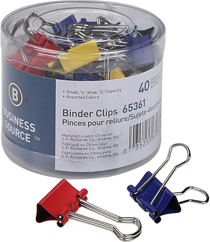 Business Source Small Binder Clips- Pack of 36 - Assorted Colors (65361)