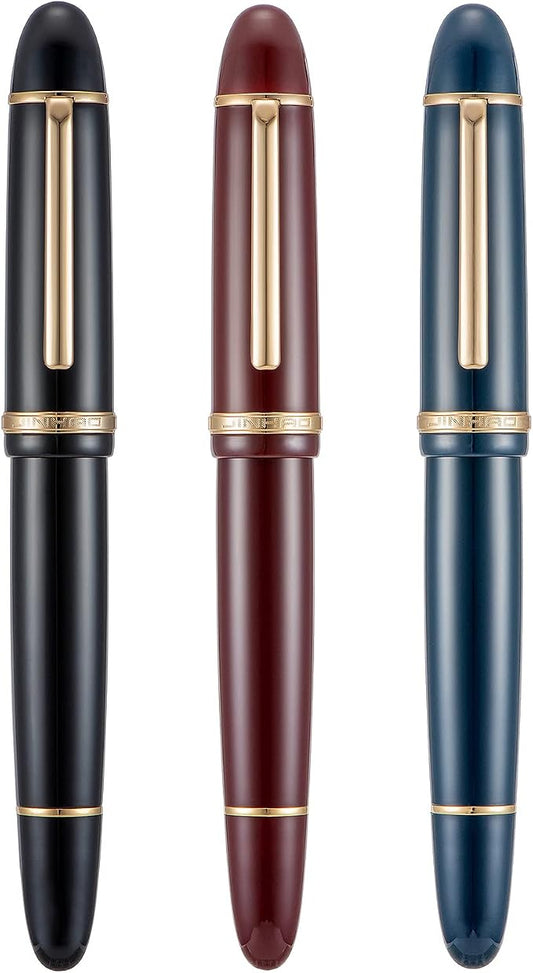 3PCS Assorted Colors Jinhao X159 Acrylic Fountain Pen Set, Size 8 Fine Nib Gold Trim Classic Design Smooth Writing Pen with Converter