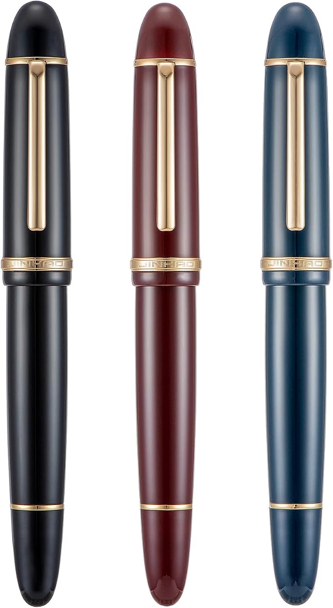 3PCS Assorted Colors Jinhao X159 Acrylic Fountain Pen Set, Size 8 Extra Fine Nib Gold Trim Classic Design Smooth Writing Pen with Converter