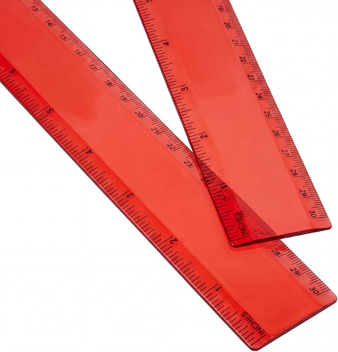 EBOOT 2 Pack Plastic Ruler Straight Ruler Plastic Measuring Tool for Student School Office(Red,12 Inch)