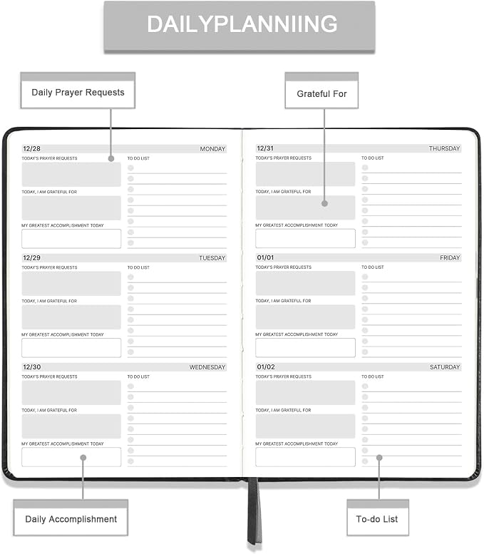 2027 Christian Planner - Daily Bible Planner 2027, JAN. 2027 - DEC. 2027 | 5.7" x 8.4", 2027 Weekly & Monthly Planner with Pen Holder, Back Pocket, Elastic Closure, Hardcover - Black