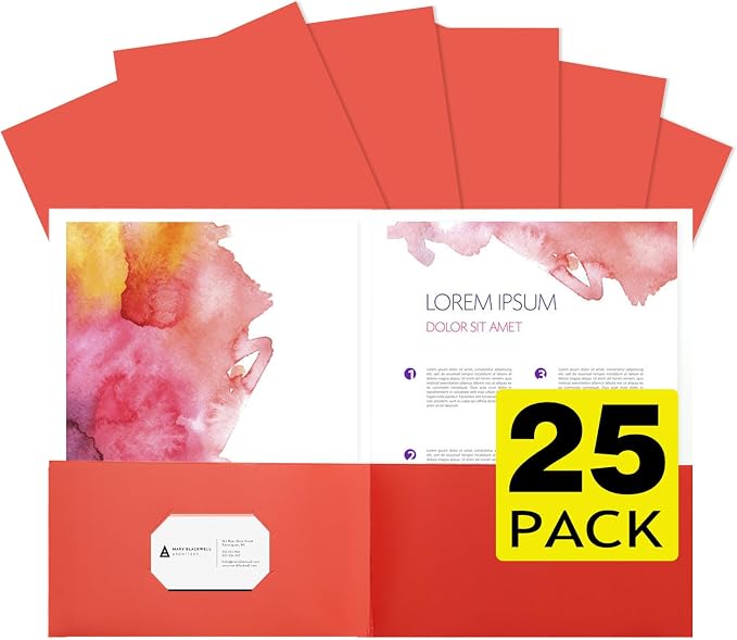 pmybupo 25pcs Red Folders with Two-Pockets Fit Letter Size Paper,Paper File Designed for Office,Home and Classroom Use
