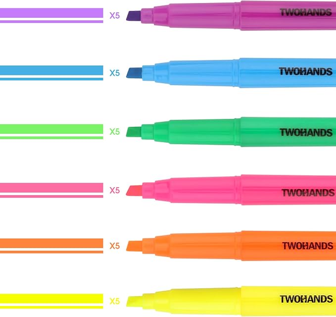 TWOHANDS Highlighters Assorted Colors 30 pack Highlighters bulk,Chisel Tip Marker Pens,Quick-drying,21328