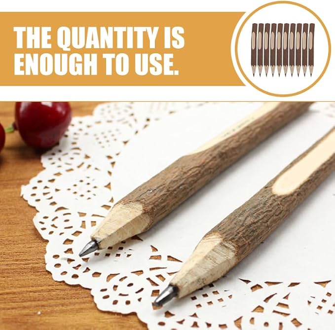 Tofficu 10Pcs Mini Wood Rustic Birch Tree Twig Pencils Natural Wooden Tree Bark Pencils for Kids Drawing Art Supplies 5.12 Inch