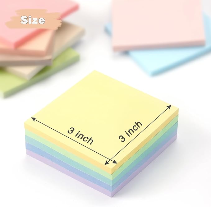 OSBOO Sticky Notes 3x3 Inch 12 Pack Pastel Colors, 50 Sheets/Pad | Soft Pastel Colors Self-Stick Notes Pads Bluk, 600 Sheets Total, Perfect for Daily Reminders, Study Notes, and Office Memos