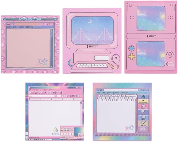 KOOBOOK Kawaii Planner Notebook Cute Memo Pads with Computer Game Shape Design Kawaii Office Supplies,5 Styles,50 Sheets/Pad