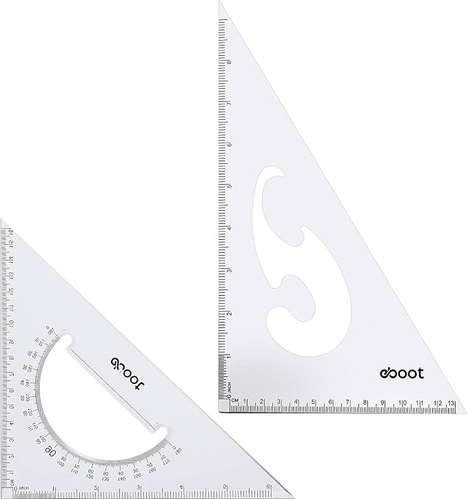 EBOOT 2 Pack Large Transparent Triangle Ruler Set Square Plastic, 30/60 and 45/90 Degrees Angle Drafting Quilting Drawing Tool School Classroom Office Triangular Rulers(Clear)