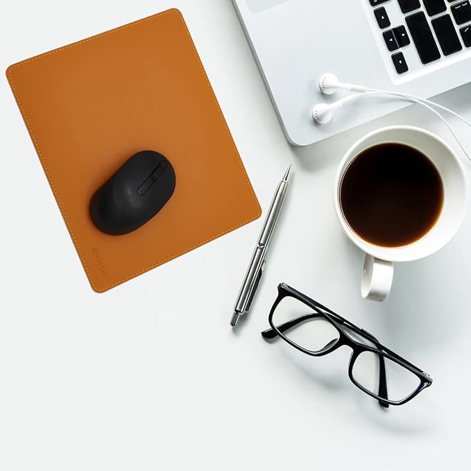Leather Mouse Pad - Wood Mouse Pads with Stitched Edge,PU Non-Slip Mouse Mat,Double Side Mousepad,Waterproof Gaming Mouse Pad for Desk,Laptop,Office & Home,10.2" x 8.3",1 Pack (Orange)