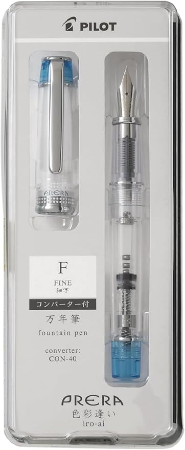 Iro-Ai Pilot Fountain Pen Transparent Light Blue Fine Point P-FPR-1-TLB-F With Original Stylus Ballpoint Touch Pen
