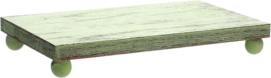 Amyhill Wood Pedestal Stand Kitchen Soap Tray Farmhouse Wooden Riser Stand for Kitchen Bathroom Counter Table Decor Plant Vases Display(Classic,Green,12 x 7 Inch)