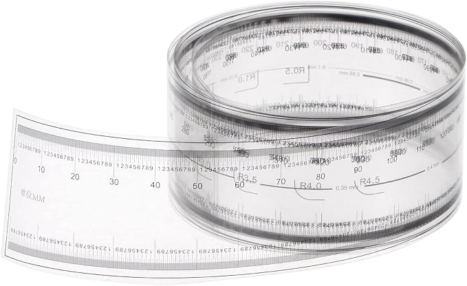 HARFINGTON Film Flexible Ruler 120cm 0.1mm Scale with R Angle & Width Lines PET Plastic Folding Straight Ruler Calibration Soft Ruler Measuring Tool for Factory, Transparent