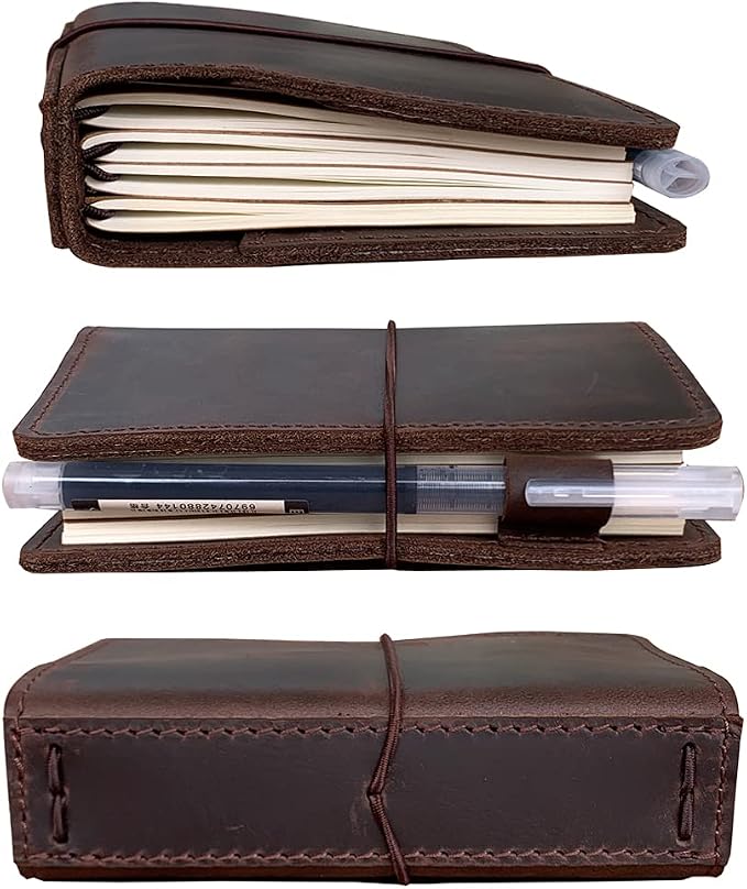 Travelers Notebook Cover with Inner Pockets, Card Slots and Pen Holder, Passport Size, Dark Brown