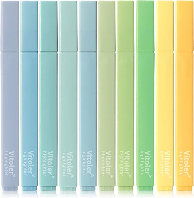 Vitoler Highlighters, Cute Assorted Colors, No Bleed Chisel Tip,10Pcs | Cute Pastel,No Bleed,Bible Study for Journaling Planner Notes School Supplie