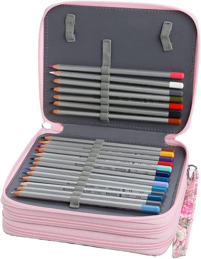 Rose Pencil Organizer - 72 Slot Case with Zipper for Watercolor Pens, Markers & More