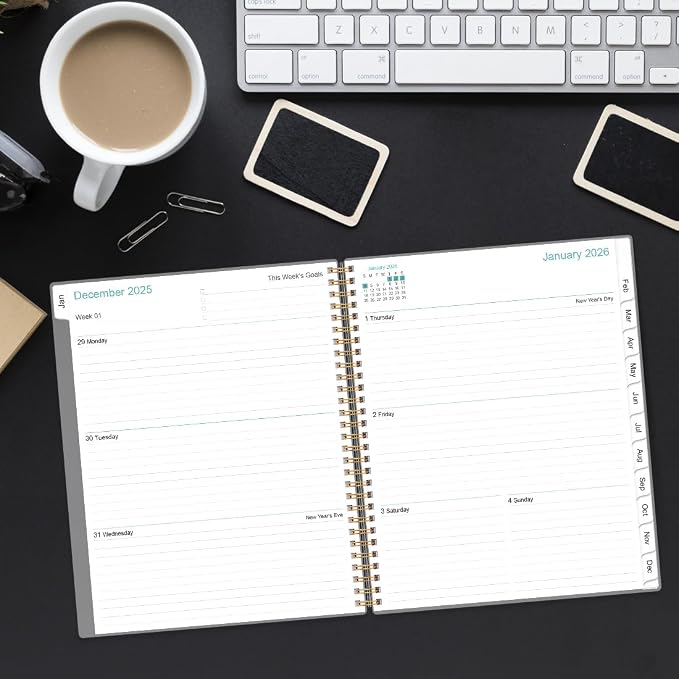 2026 Planner - Planner 2026 from January 2026 to December 2026 with 12 Monthly Tabs, Flexible Cover, Inner Pocket, 8.5" x 11", Rose Leaf