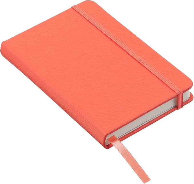 Leather Pocket Notebook, Writing Journal, Full-Grain Leather, Narrow Ruled Paper, Notebooks for Work & School, Coral Red (5.7" x 3.8”)