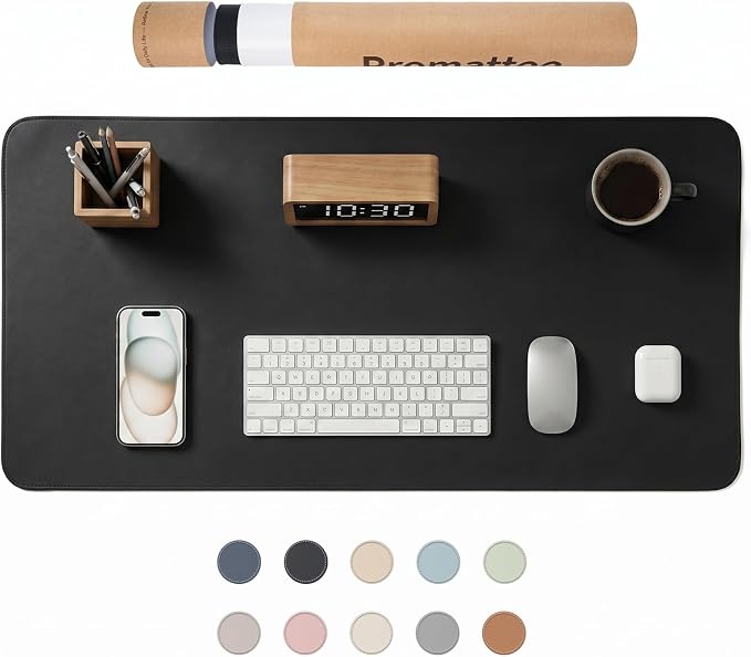 Large Desk Pad Non-Slip Desk Mat Protector for Keyboard Mouse Waterproof Vegan Leather Surface Faux Leather Laptop Mat Smooth Mouse Pad Premium Gift Tube Obsidian Black 35" x 17"